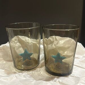 Urban Outfitters Star Glass Tumbler - Smokey Clear Glass and Blue Star set